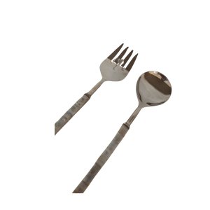 Jogo para Salada Inox e Madreperola Quadrado Colher e Garfo