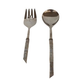 Jogo para Salada Inox e Madreperola Quadrado Colher e Garfo - 2