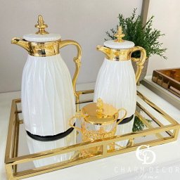 Dupla Garrafa Termica Luxo Branco e Dourado - 2