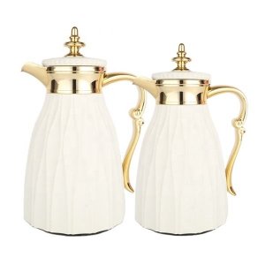 Dupla Garrafa Termica Luxo Branco e Dourado