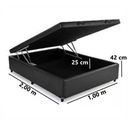 Cama Box Baú Viúva Reforçada 100x200 Corino Preto - 3