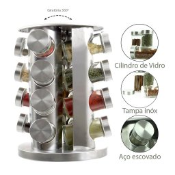 Porta Condimentos Base Giratório Inox 16 Potes - Temperos - 3