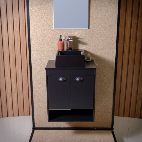 Gabinete Armário para Banheiro 50cm Mdf com Cuba - Latina Preto