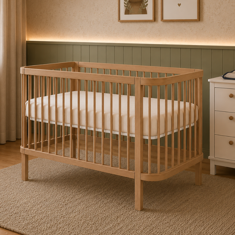 Berço Americano de Madeira Linha Kurve Carvalho Malva – Conforto e Elegância para o Bebê