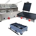 Ver imagem 1 de Kit Lanchonete Fogão Portátil 2 Bocas + Chapa 60cm com Prensa e Fritadeira 2 Cubas 5 Litros