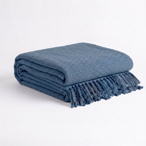 Manta p/ Sofá Tramê Algodão 3 Lugares 1,20m x 1,80m Azul Tac