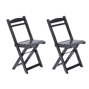 Kit 2 Cadeiras Dobrável 100% Madeira Maciça Ypê Ideal para Áreas Externas e Internas Preto