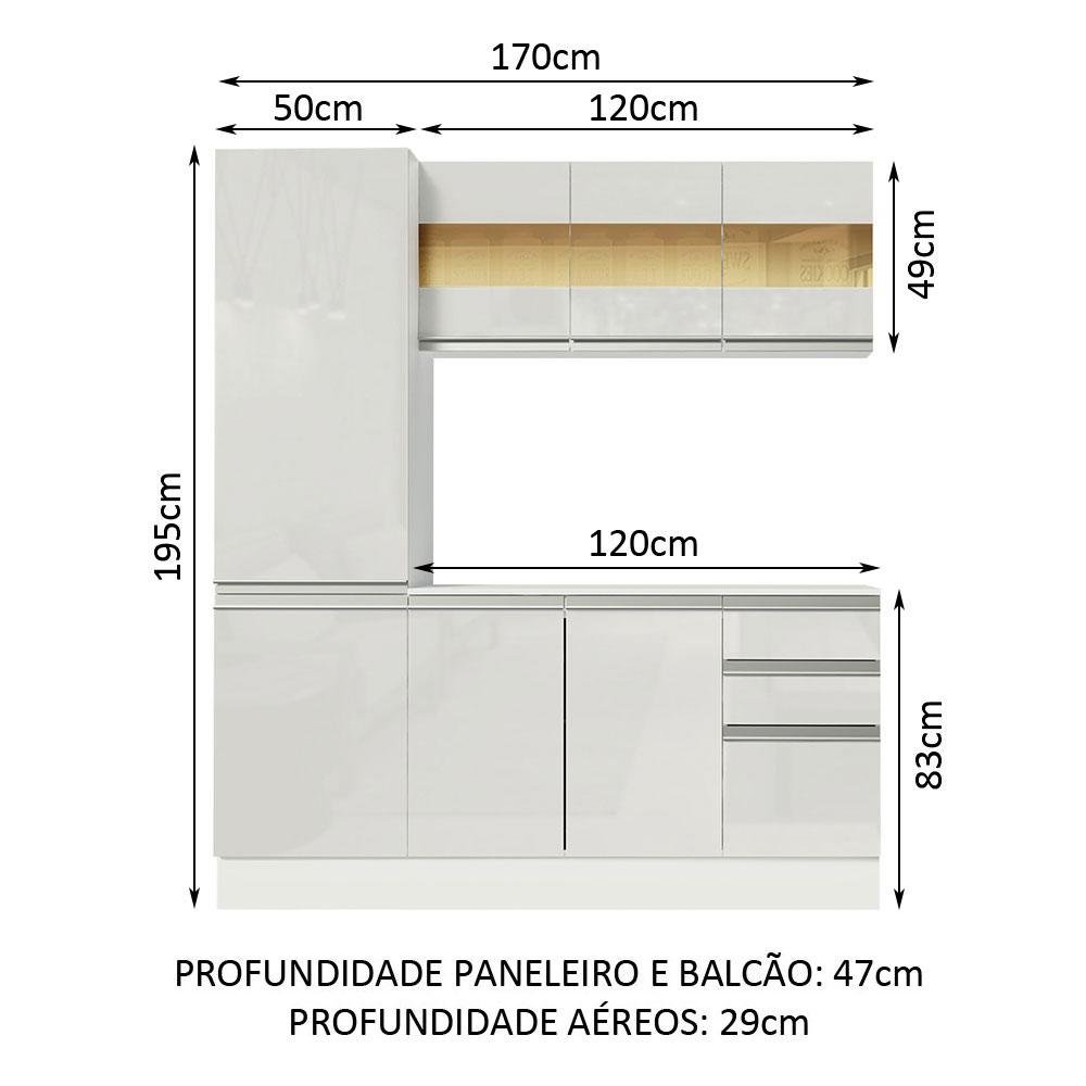 Armário de Cozinha Compacta 100% MDF 170 cm Frentes Branco Brilho Smart Madesa 01 - 4