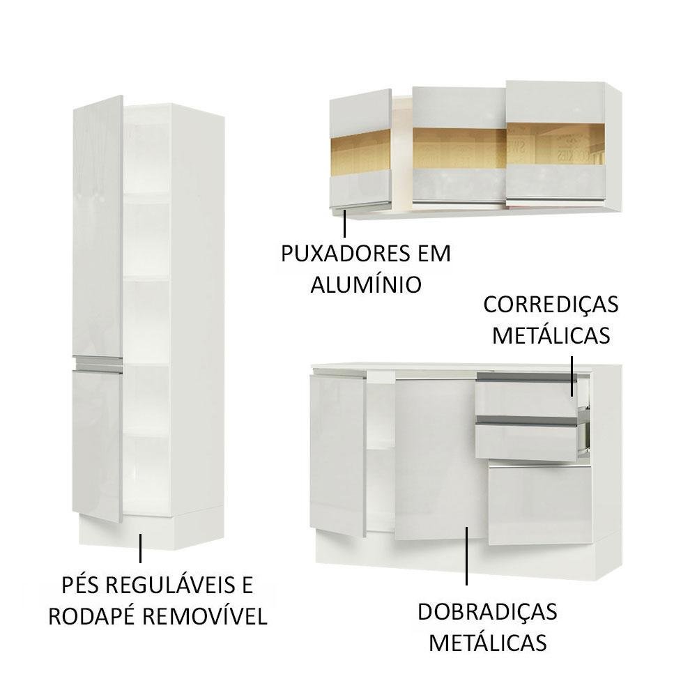 Armário de Cozinha Compacta 100% MDF 170 cm Frentes Branco Brilho Smart Madesa 01 - 5