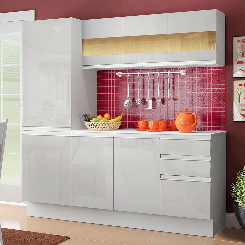 Armário de Cozinha Compacta 100% MDF 170 cm Frentes Branco Brilho Smart Madesa 01 - 2