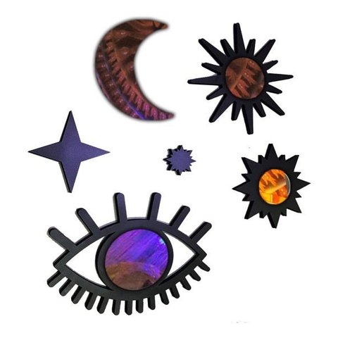 Conjunto Espelho Místico Celestial Esotérico Decorativo