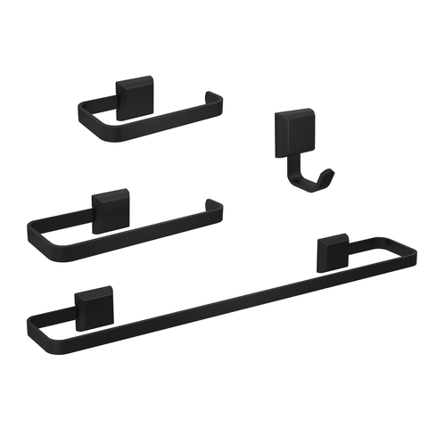 Kit Acessórios para Banheiros 4 Peças Lavabo Banho Luxo Preto Fosco