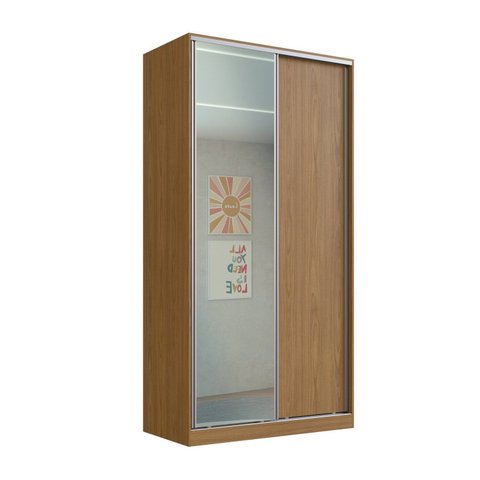 Guarda-Roupa Solteiro 2 Portas de Correr com Espelho 3 Gavetas MDF 235x120cm Domus Marrom Freijó Natura