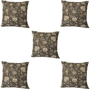 Kit 5 Capas de Almofada Impermeável Jacquard Floral Marrom 45cmx45cm