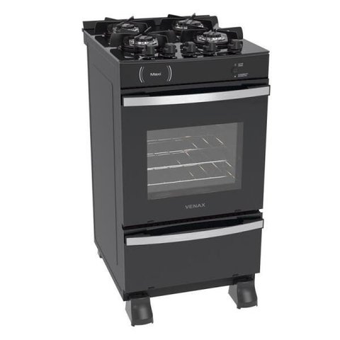 FOGAO 4 BOCAS VENAX MAXI VITREO PRETO FOSCO GAS GLP