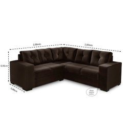 Sofá-Canto 5 Lugares Vilena - 2,00x2,00M - Veludo Marrom - 3