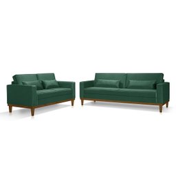 Sofá Living 3 e 2 Lugares Valência - 2,20M e 1,58M - Veludo Verde Escuro - 2