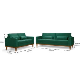 Sofá Living 3 e 2 Lugares Valência - 2,20M e 1,58M - Veludo Verde Escuro - 3