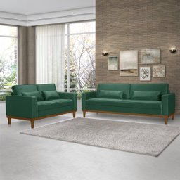 Sofá Living 3 e 2 Lugares Valência - 2,20M e 1,58M - Veludo Verde Escuro - 1