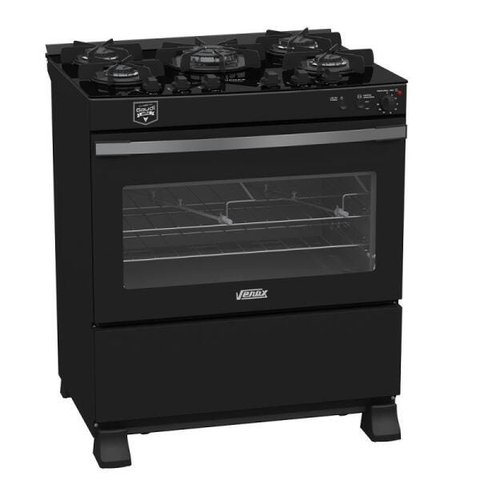 Fogao 5 Bocas Venax Gaudi Vetro Vitreo Preto Fosco Gas GLP 220 V