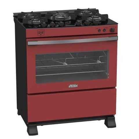 Fogao 5 Bocas Venax Gaudi Vetro Vitreo Vermelho Gas GLP 220 V