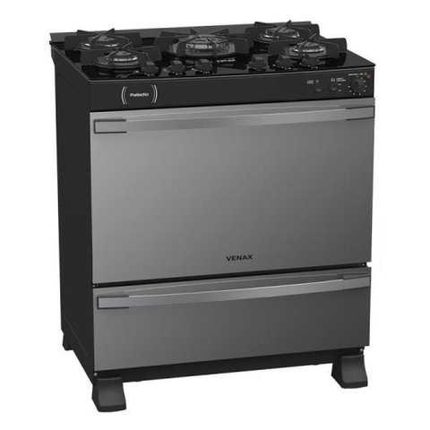 Fogao 5 Bocas Venax Palladio Vitreo Preto Fosco Gas Glp - 127v