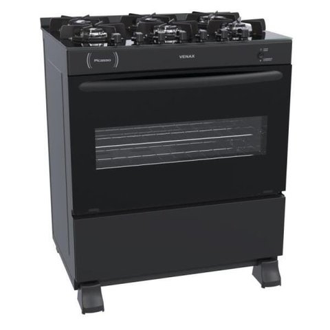 FOGAO 6 BOCAS VENAX PICASSO VITREO PRETO FOSCO GAS GLP