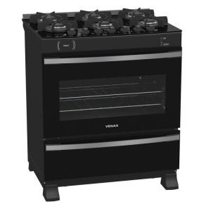 FOGAO 6 BOCAS VENAX MAXI VITREO PRETO FOSCO GAS GLP