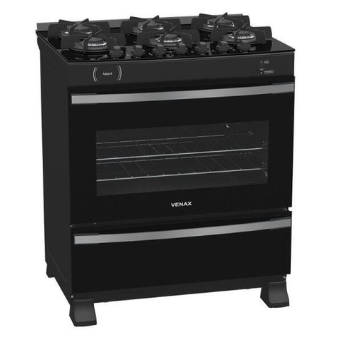 FOGAO 6 BOCAS VENAX MAXI VITREO PRETO FOSCO GAS GLP