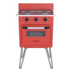 FOGAO 2 BOCAS VENAX GEMINI VETRO VERMELHO GAS GLP