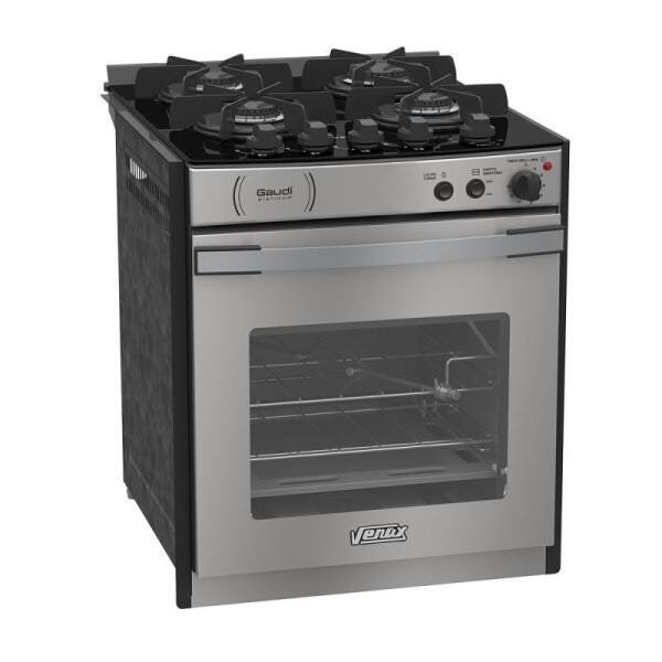 FOGAO DE EMBUTIR 4 BOCAS VENAX GAUDI PLATINUM VITREO INOX GAS GLP - 220V - 10