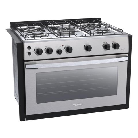 Fogao de Embutir 5 Bocas Venax Gaudi Platinum GII Inox Gas GLP 220V