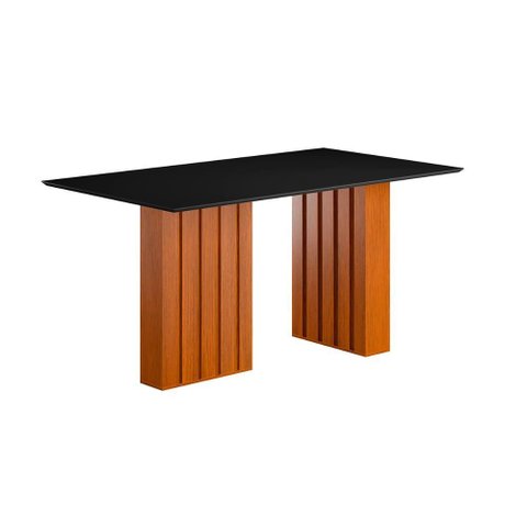 Mesa Sala Jantar Santiago 160x90 Cm com Tampo de Vidro Cinamomo/preto
