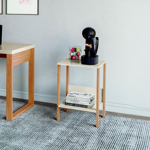Mesa Auxiliar Escritório Linha Industrial 100% Mdf Cor:off White com Freijó