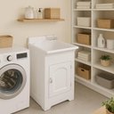 Ver imagem 2 de Tanque de Lavar Roupa 32l com Gabinete Branco 50x56x94cm Lavanderia Área de Serviço