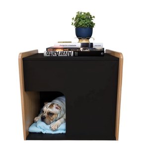 Mesa de Cabeceira Cama Pet Cães 45x55x60 Preto e Madeirado