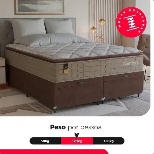 Ver imagem 5 de Cama Box Baú Queen + Colchão Comfort Class Pillow Top Bege/suede Marrom