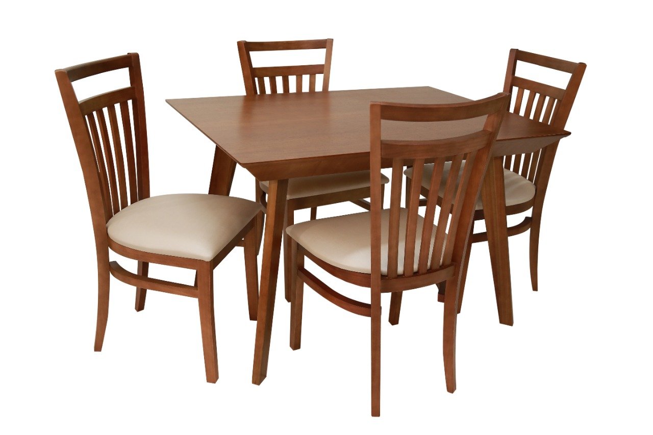 Conjunto Sala de Jantar Mesa 1,20 com 4 Cadeiras Madeira