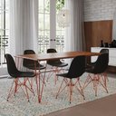 Ver imagem 1 de Conjunto de Mesa Eames Clips de Ferro Cobre Tampo Amêndoa 135x75 6 Cadeiras Cobre Assento Preto