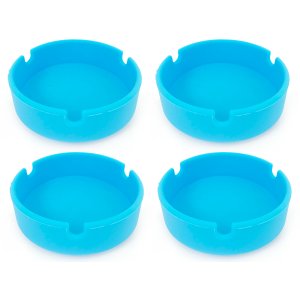 Kit 4 Cinzeiro de Silicone Redondo Resistente Lavável Não Queima e Não Quebra Cor:azul