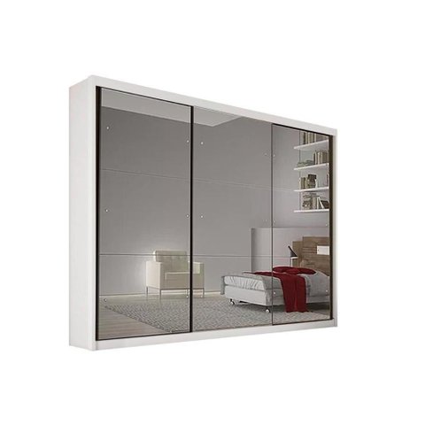 Guarda Roupa Casal 3 Portas de Correr e 6 Gavetas C- Espelho Passion Plus Branco - Novo Horizonte
