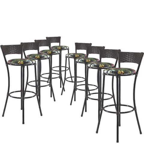 Jogo Com 8 Banquetas Alta Forts Fibra Uv Bancada, área Goumert, Bar, Piscina, Balcão, Floral