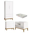 Ver imagem 1 de Quarto de Bebê 2 Portas e Cômoda Gaveteiro New Classic Branco com Pés Madeira e Colchão Gazin – Rell