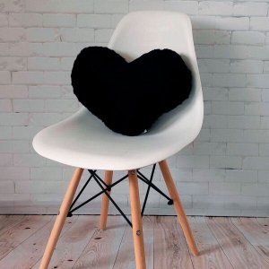 Almofada de Coração Pelúcia Pelo Curto Preto Para Decoração