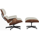 Ver imagem 1 de Poltrona com Puff Charles Eames Madeira Imbúia Couro Ecológico:branco