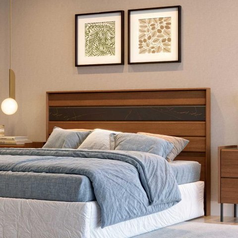 Cabeceira Cama de Casal 165cm com Detalhe Chanfrado 100% Mdf Cor:itaúba Âmbar com Reali