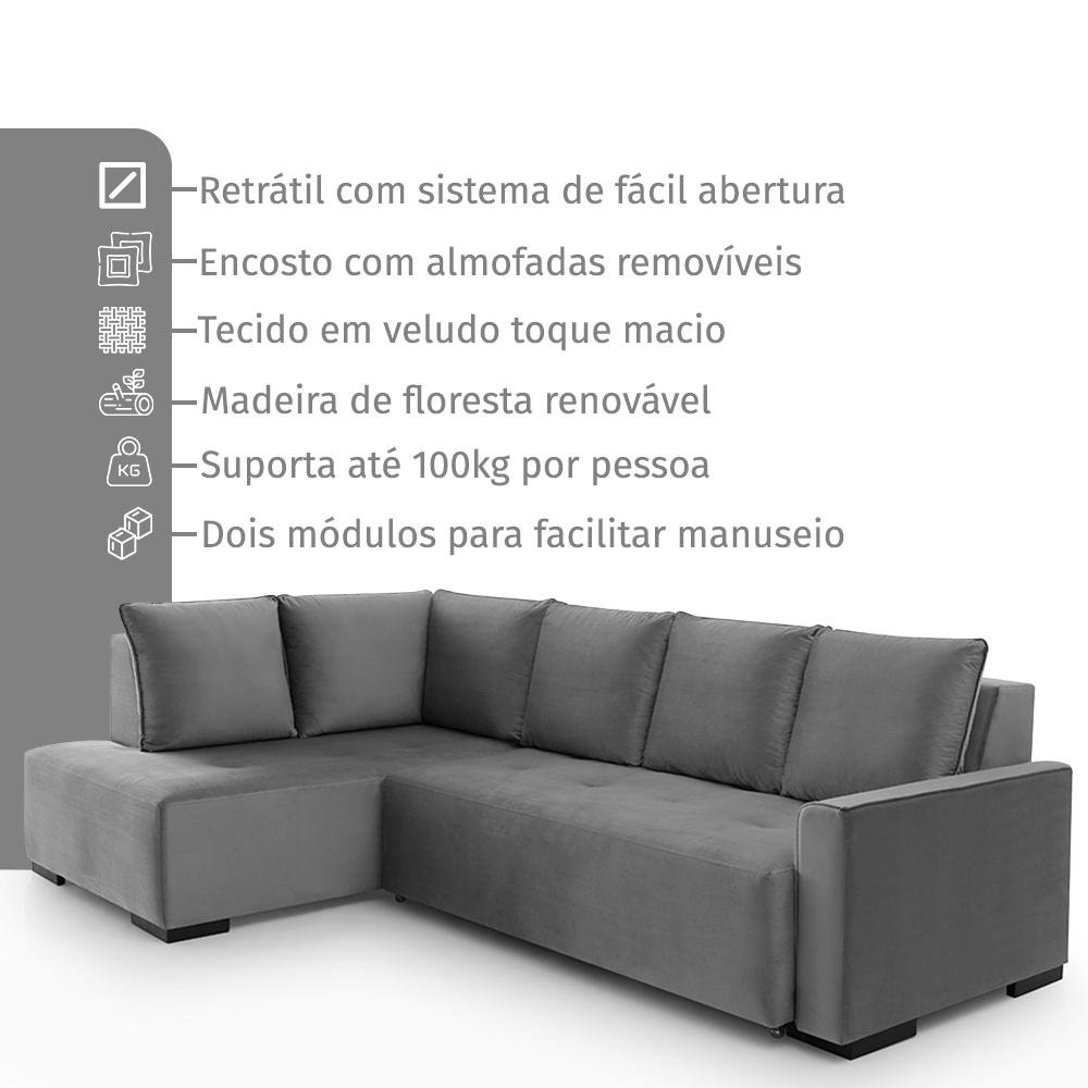 Sofá Andros Chaise e 3 Lugares 2,73m  - 4