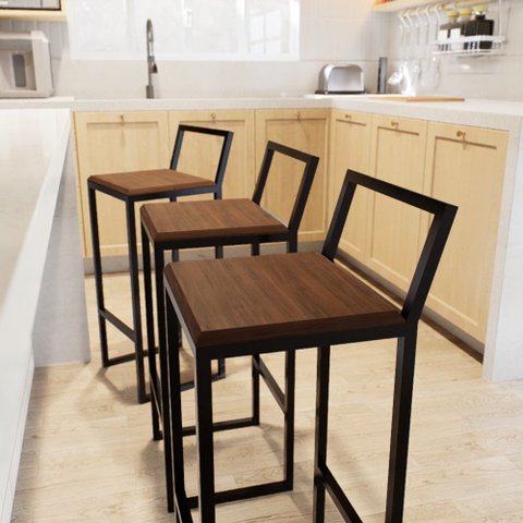 Jogo 4 Banqueta Alta Balcão Bistrô Preta Confort Industrial Premium Imbuia Don Castro Decor Industri