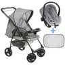 Carrinho Bebe Berço Passeio Reversível Galzerano 15kg Milano Cinza + Bebê Conforto + Protetor Solar  - 1