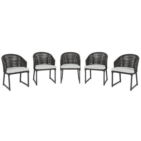 5 Cadeira Noronha Aluminio Micro Pintura Preta, Tr. Telinha Corda Nautica Preta, Estofado - Cinza